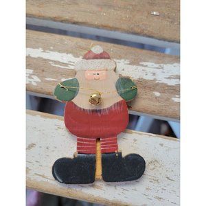 Santa Bell country wooden handmade ornament Xmas holiday tree